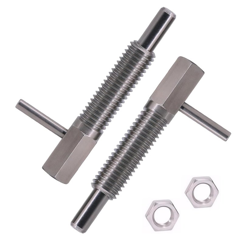 Vleant 2 Pcs M6 Stainless Steel Retractable Indexing Plunger Pin with Nut Spring Loaded Telescopic Locking Pin L Handle - Image 1